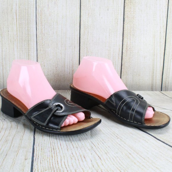 Josef Siebel Black Leather Strap Comfy Slide Low Block Heel Sandals US 10 - Picture 3 of 8